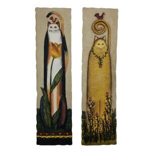 Vintage E. Smithson 3D Cat Wall Plaques - Whimsical Folk Art Decor Set of 2